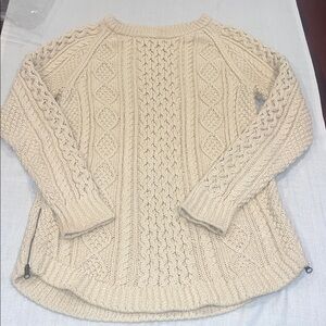 3201103 L.L. Bean Signature Women Cotton Fisherman Cable Tunic Sweater Beige XS